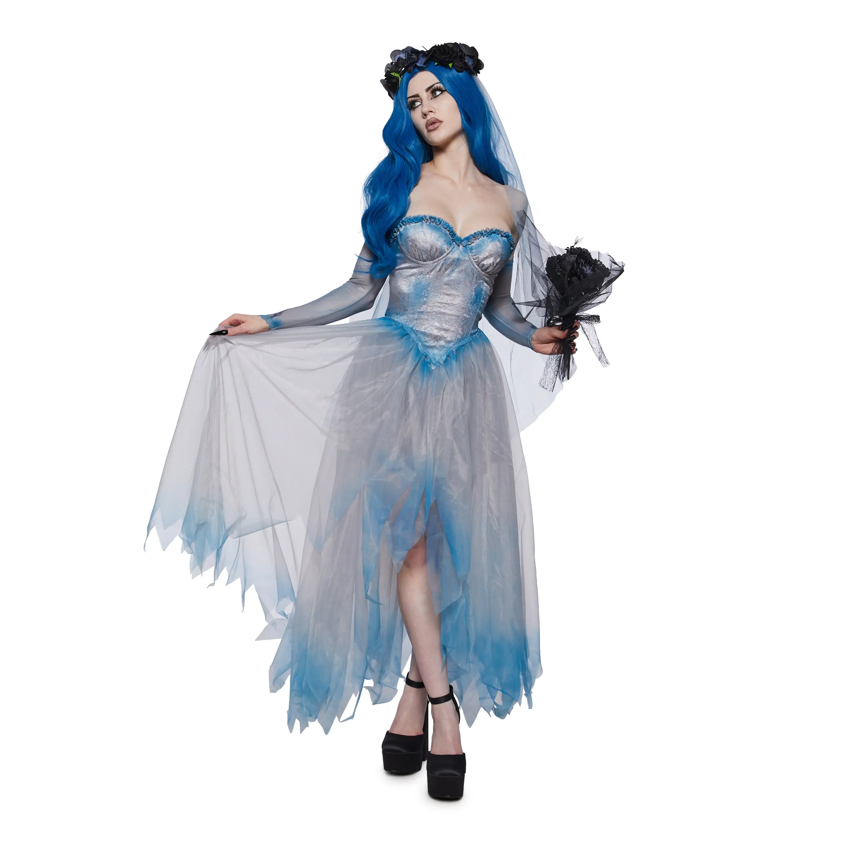 Cartoon Dead Bride Costume Set with Wig