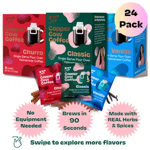 Vietnamese Pour Over Coffee 24-Pack - Natural Healthy Drink Beverage Made with Real Robusta Coffee Beans, Herbs & Spices Sugar Vanilla