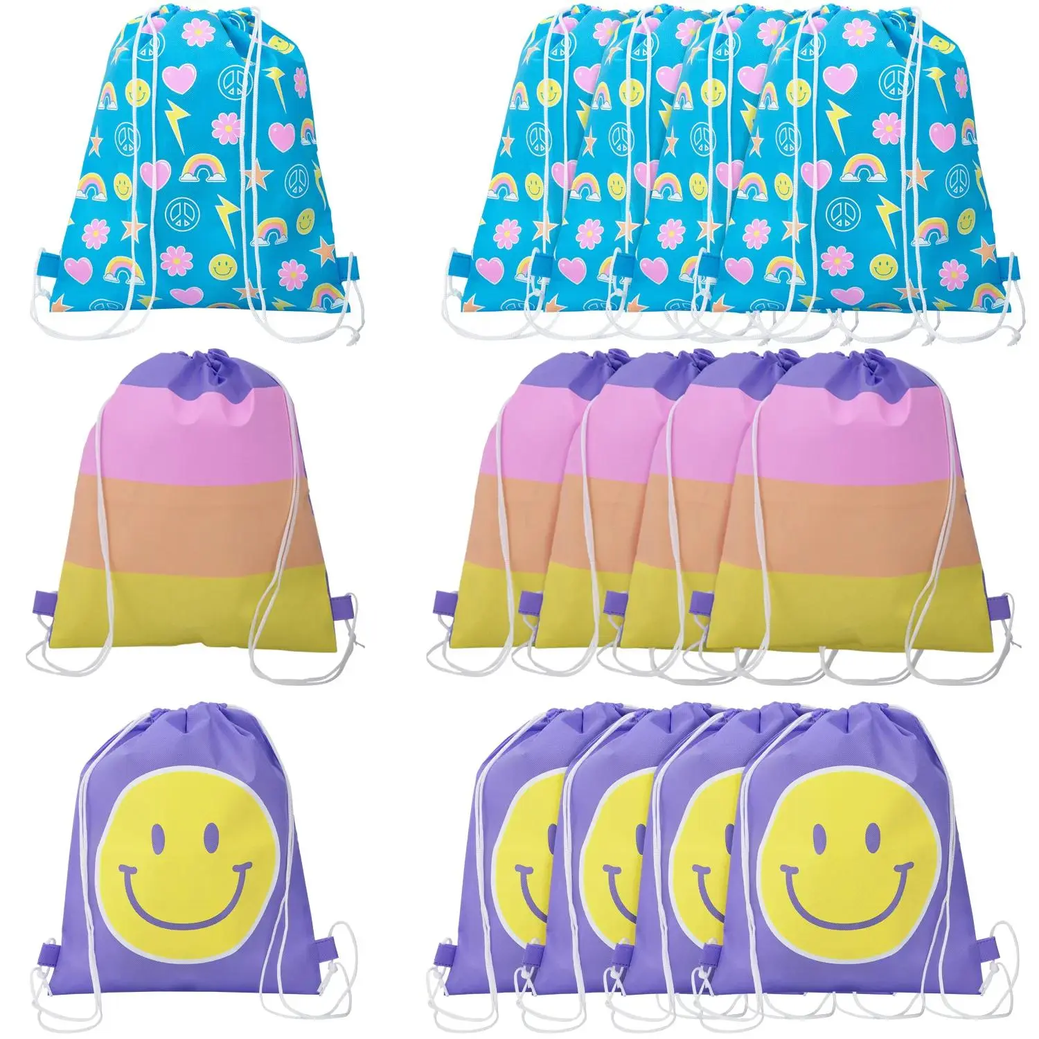 12" x 15" Medium Rainbow Pastel Ombre Nonwoven Drawstring Backpacks - 12 Pc.