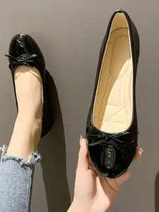 Women's Plus Size Round Toe Ballet Flats, Casual Flats, Bow Decor, Wide Foot Comfortable Lightweight Breathable Outdoor Shoes