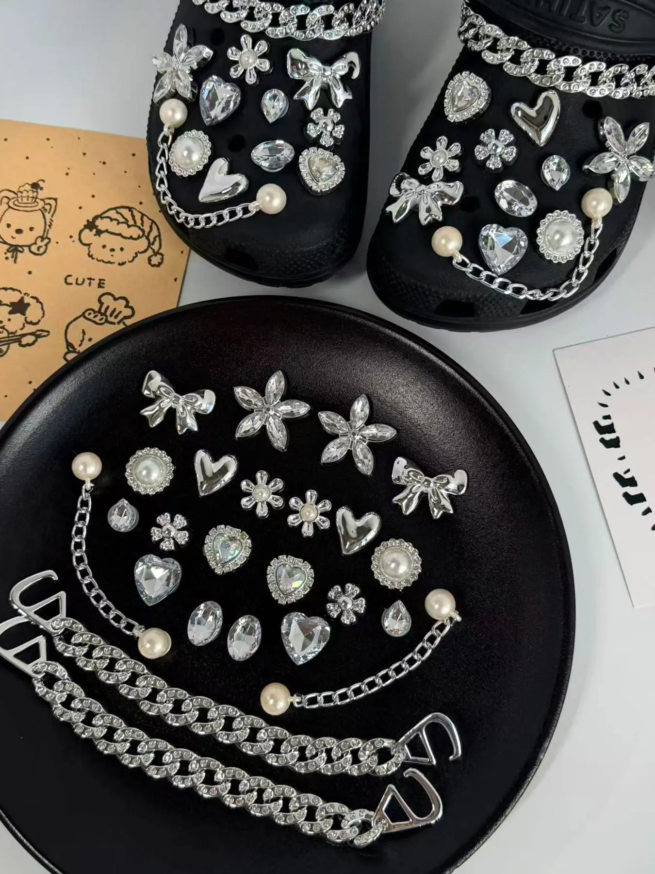 Elegant Silver Color Hole Shoe Clips Set, Butterfly Heart Flower Decorations, Trendy Hole Shoes Accessories, Bling Shoe Charms, Shoe Embellishment Set, Decorative Shoe Accessories, 24 Pcs