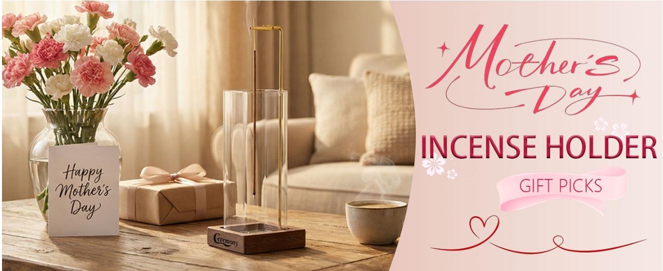Ceremony Incense Holder, Wooden Incense Holder for Sticks with Glass Ash Catcher, Anti-ash Incense Burner with 20 Incense Sticks and a Ash Brush for Meditation Yoga Spa Room Decor
