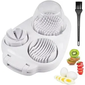 in Egg Slicer for Hard Boiled Eggs with Cleaning Brush, Multipurpose 3-Way Cutter with 3 Slice Modes, Heavy Duty, Hard Boiled Egg Cutter & Fruit Slicer, Dishwasher Safe (White)