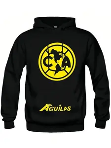 Eagle Team Design Hoodie with Large Logo, Perfect for Football Fans, Passionate Clothing, Casual Wear, Men's Fashion