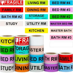 Moving Box Labels - 960 count (16 Rolls) Color Coded Room Stickers, 1''x4.5''  Adhesive  Packing Stickers for Boxes of Bedroom, Kitchen, Garage & Fragile Item  Labels,