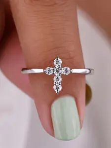 Women's Elegant Rhinestone Decor Cross Design Ring, Trendy Exquisite Promise Ring, Fashion Wedding Dainty Jewelry As Gift for Girlfriend, Wedding Promise Rings