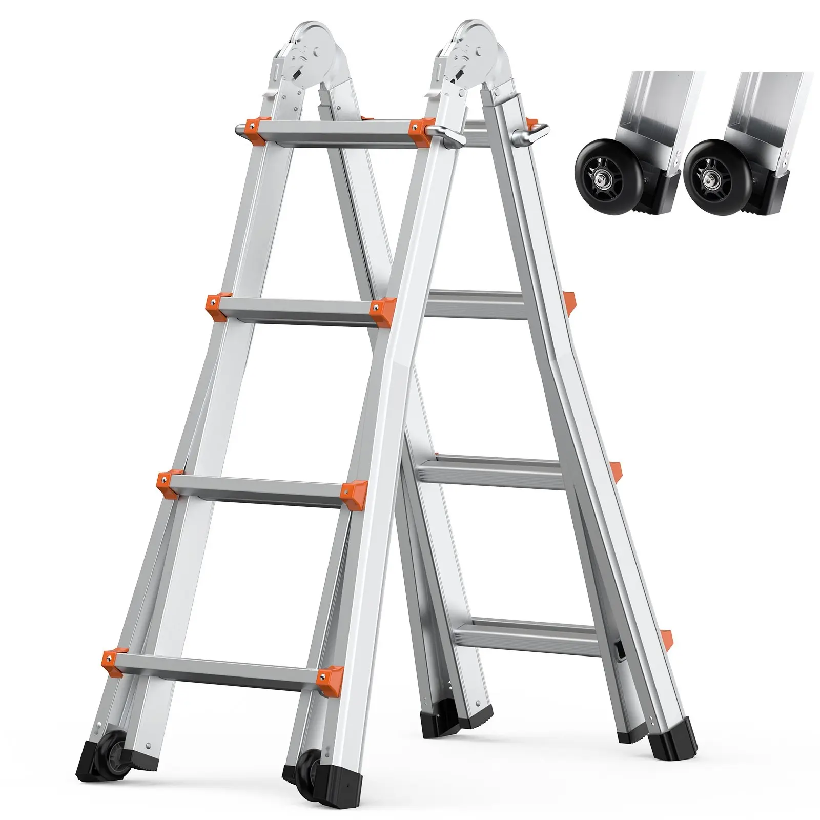 Telescoping A-Frame Ladder 15.5 Ft (4670 Mm) Extension, Multi-Function Tool For Home Improvement And DIY Projects, Attic Ceiling Reach, Adjustable Height, Stable Steel Frame, Quick Setup, Easy Storage, Safety Lock