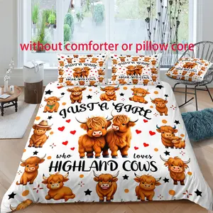 Just a Girl Who Loves Highland Cows Duvet Cover Set, Digital Print 3-Piece Bedding Set, Bedroom & Guest Room Decor, Comfortable Sleep Essentials