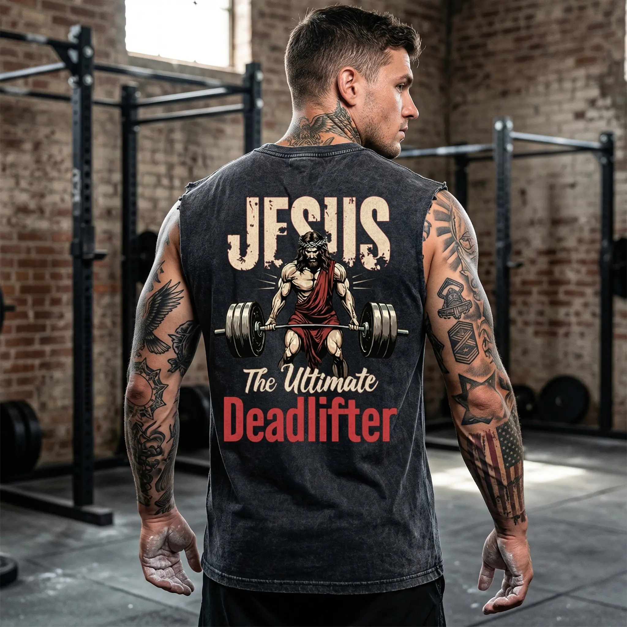 Jesus The Ultimate Deadlifter Unisex Washed Tank Top