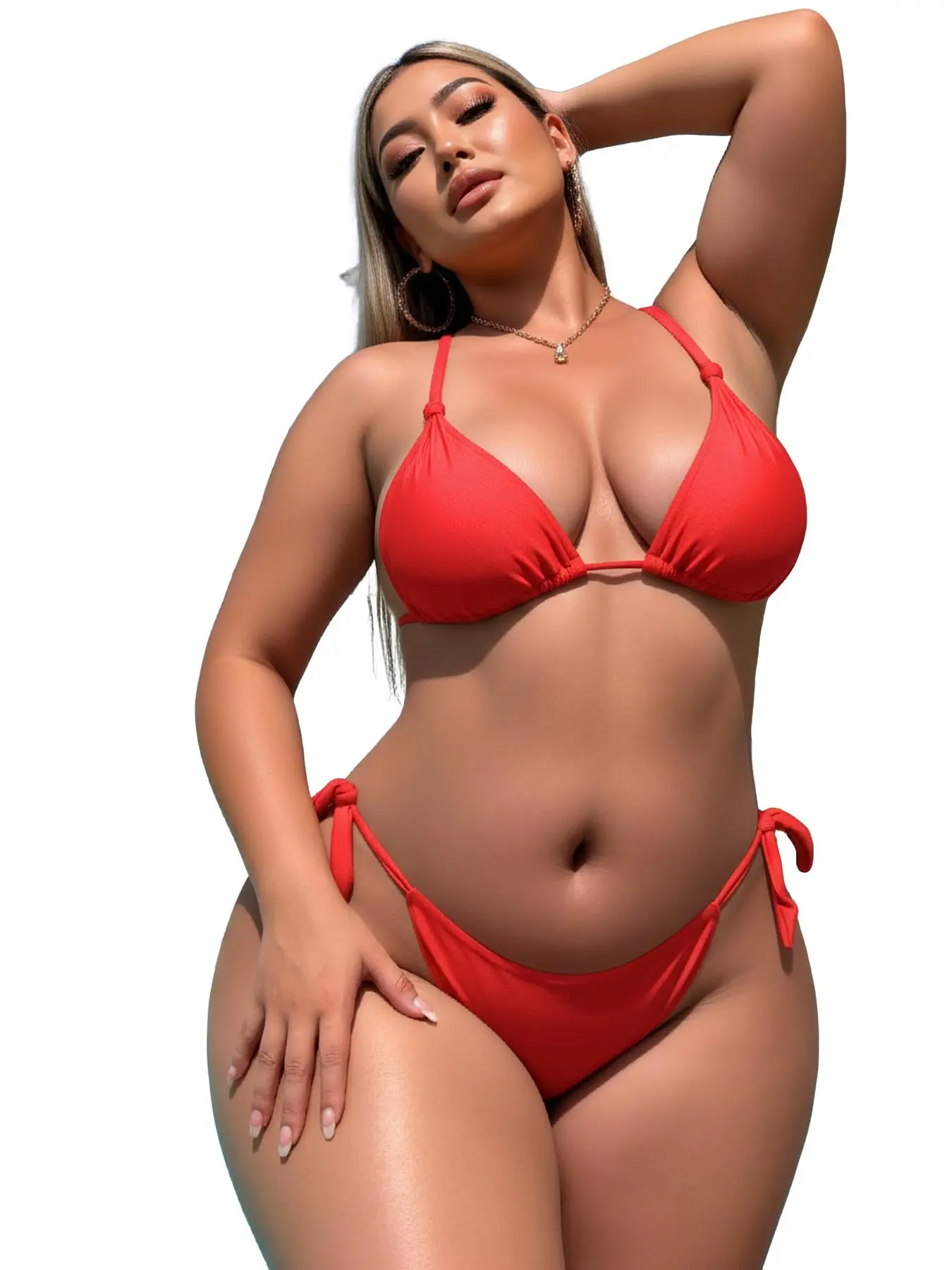 Latest Sexy Plus Size Bikini Set, 2 Piece Summer Swimsuit, Beachwear with ties, Sleeveless Triangle Top, Side Ties, Casual Style, Halter Neck Bikini