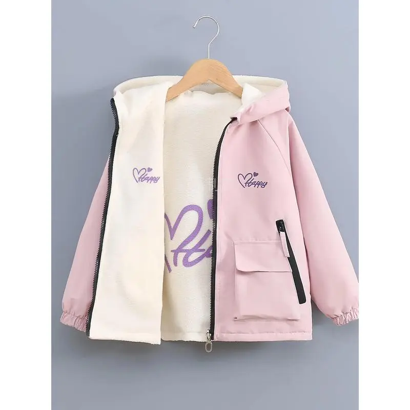NewGirls' 2-in-1 Fleece Jacket with Full-Zip Closure & Hooded Design - 180gsm Heavyweight Winter Coat, Full-Zip Outer Layer with Zippered Pockets, Everyday Winter Wear - Ideal for Girls 4-12 Years, Winter Jacket