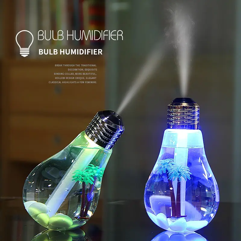 Bulb-Shape USB Powered Humidifier - 100ml Aromatherapy Humidifier with 7-Color Changing Glow Novelty Lighting, Ideal for Indoor Home & Office Use