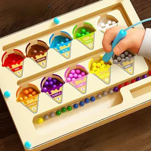 Wooden color and number matching ice cream maze toys, colorful counting maze puzzle board toys, suitable for boys and girls as educational learning toys, exercise logical thinking and planning abilities, enhance learning and cognitive skills, Wood Puzzles
