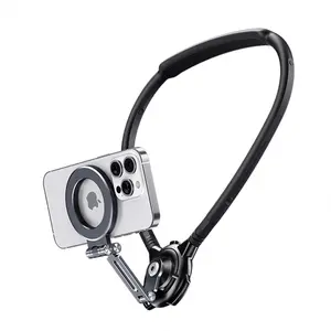 Magnetic Neck Phone Holder, Adjustable Cellphone Stand Around Neck Potable Hands Free Magnet Phone Mount for POV Vlog Recording with Chest Strap for iPhone 16 15 14 13 12 and Androids