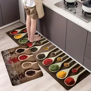 Spice Pattern Machine Washable Kitchen Mat, 2 Counts/set Non-slip Kitchen Area Rug, Floor Mat for Kitchen Living Room Bedroom Home Decor, Decorative Rugs, Kitchen Runner Rug