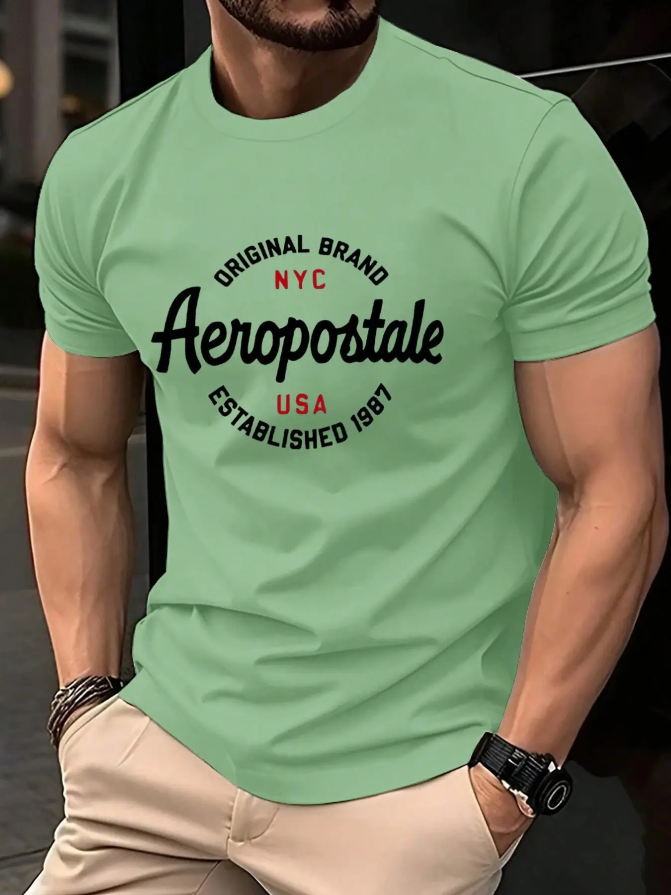 Aeropostale Nyc Classic Aesthetic Graphic Tee, Fitted Long Sleeve Top, Round neck, Casual Streetwear Fashion for Men & Women, Comfortable Daily Wear, Menswear