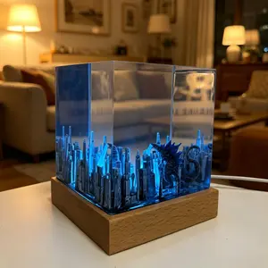 GodziIIa Resin Night Light Handmade Atomic Breath Monster Resin Lamp 3D Miniature Scene Table Decoration Creative Lamp, Cafe Bar Counter Home Decor Fun Unique Room Desk Ornaments, Cool Gift for Boyfriend Gamer Christmas Birthday
