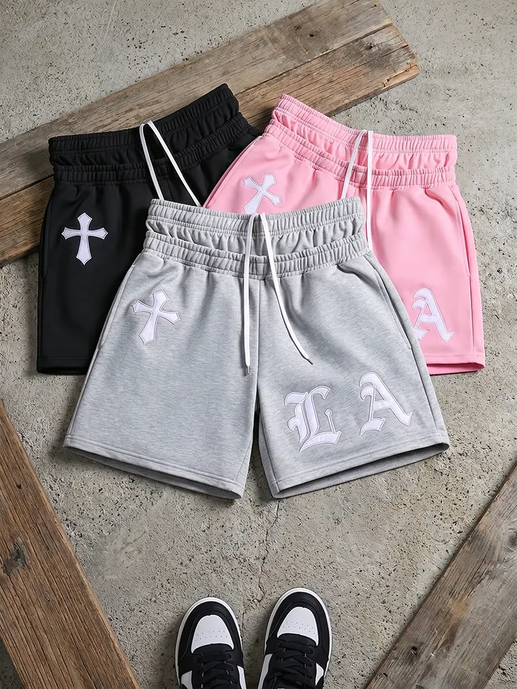 Men’s Sporty Chic Graphic Letters Bold Text Outdoor Casual Shorts - Drawstring & Double-Elastic Waistband, Soft Comfortable, Machine Washable, Suitable for Running, Indoors, Everyday Wear, Graphic Shorts, Above The Knee, Fashion, Synthetics, Graphic Loose