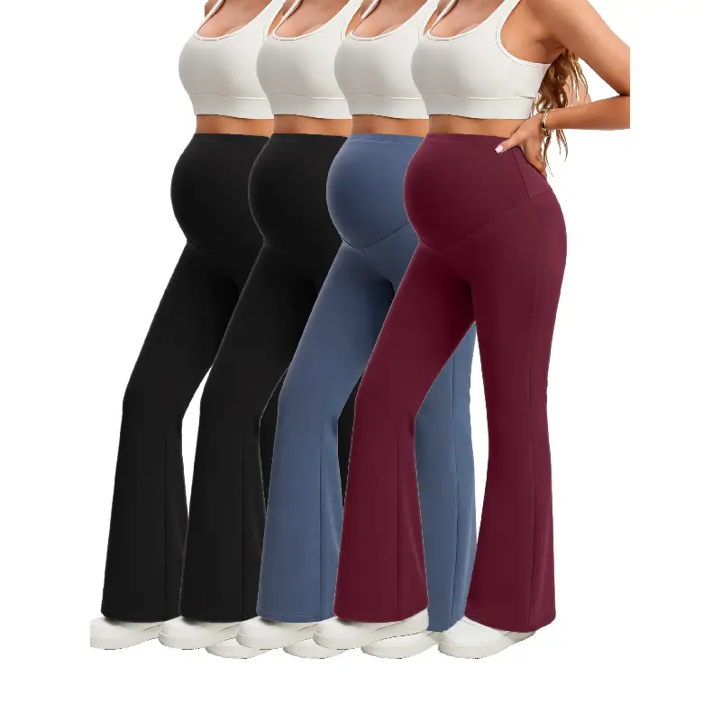Women's 4-Pack High-Waist Maternity Sporty Joggers - Flare Pants, Stretch Butter-Soft Fabric with Belly Support, Maternity Clothes for Pregnancy, Work & Casual Yoga