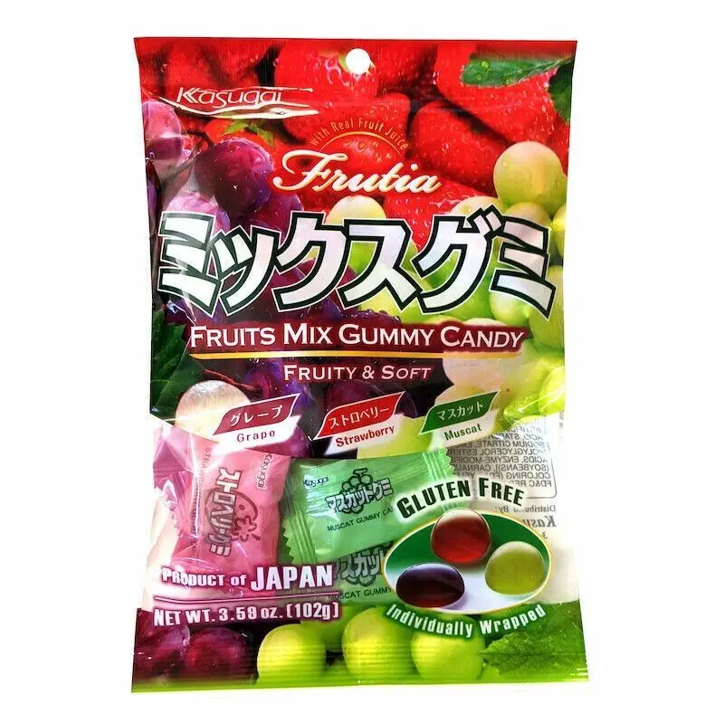 Kasugai Frutia Chewy Mix Fruit Gummy Candies - Sweet, Juicy, Peach-Flavored Snack, 3.59oz