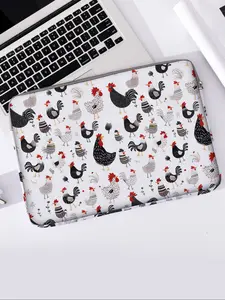 Chicken Pattern Printed Laptop Bag, Soft Notebook Sleeve, Fits Laptops, Tablets, Zipper Storage Pouch, Casual Style, All Seasons