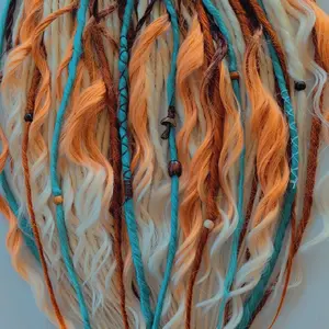 Wander Walk Dreadlock Extensions - Colorful Hair Accessories with Orange and Blue Tones