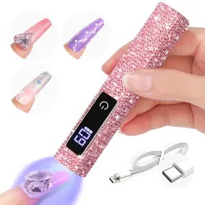 SAVILAND Portable Glitter UV Nail Lamp: 12W Pink Handheld LED/UV Light with LCD Display, Cordless Mini Nail Dryer for Fast Gel Polish Curing & Home/Salon Use