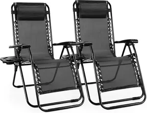 Outdoor Zero Gravity Recliner Chairs Set of 2,Folding Lounge Chairs for Patio Backyard Poolside,Lawn Camping Chairs with Cup Holder Trays