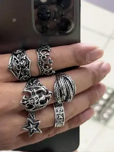 Vintage Punk Style Ring Set, Dark Aesthetic Rings, Fashion Accessories for Both Men & Women for Party, Daily Clothing Decor, Trendy All-match & Exquisite Jewelry for Birthday Gift