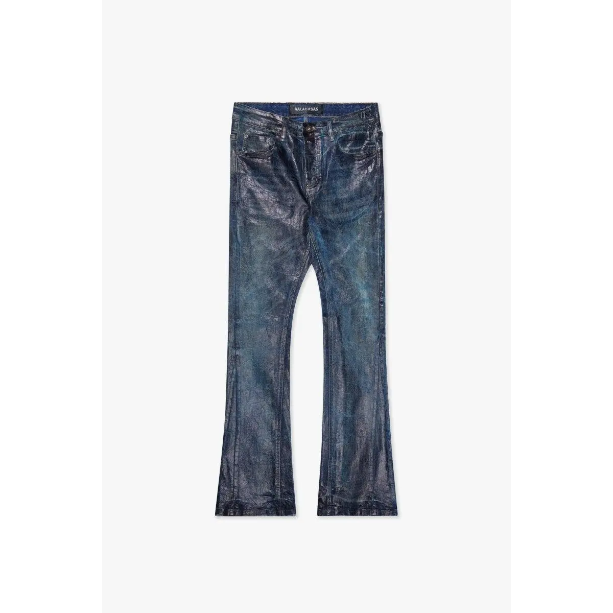 Fax Stacked Jeans, Dirty Indigo Waxed Denim Bottoms