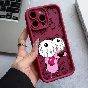 Courage The Cowardly Dog Pink Phone Case Compatible with for iphone 16, 16E, 15, 14, 13, 12 Mini, 11 Pro Max, X, XR, XSMAX, 8, 7 E Plus, Featuring a Burgundy Soft Shell with a Ladder Lens Protection And a Minimalist Full Edge Design for Shock