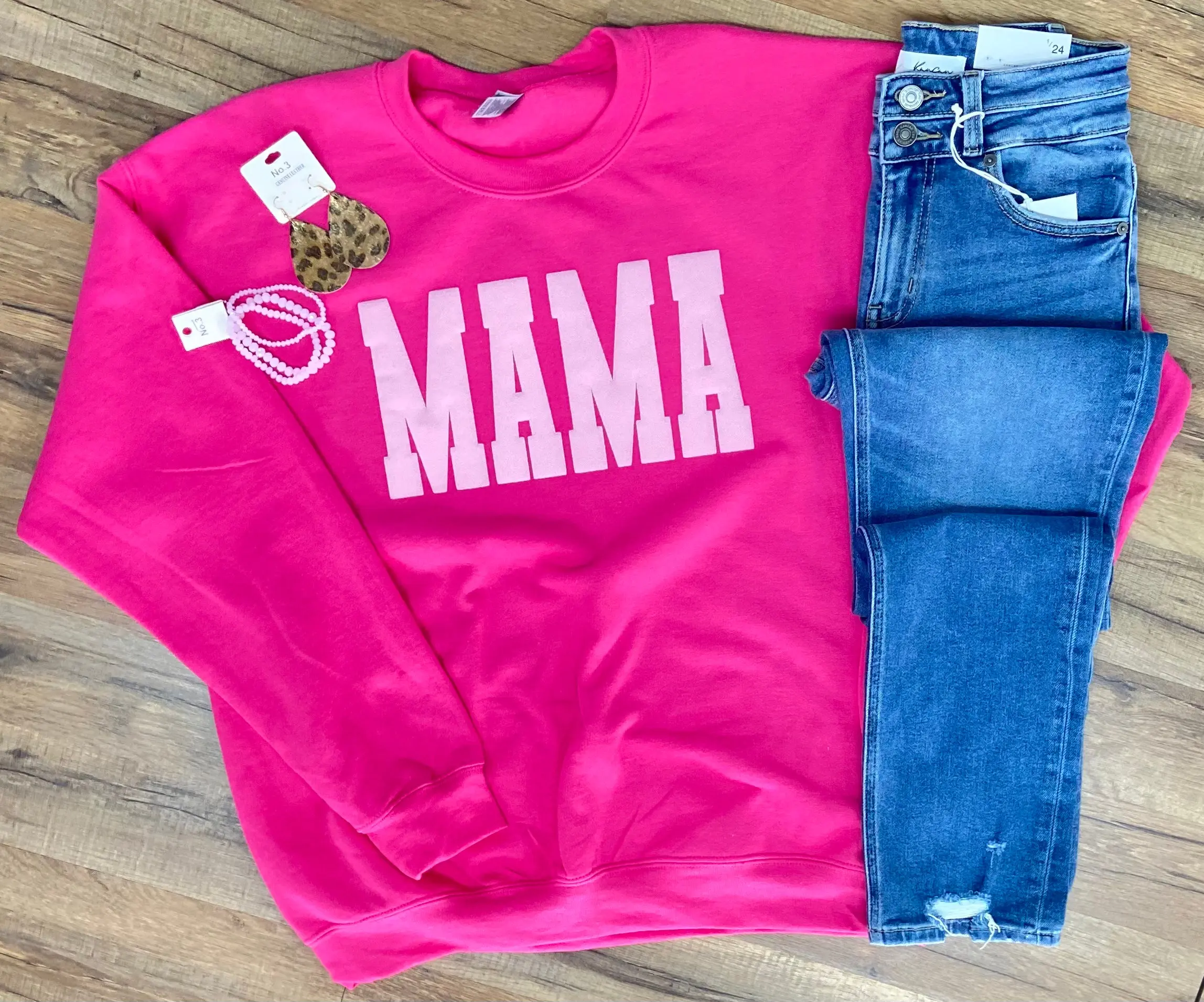 Pink Puffy Vinyl Mama Sweatshirt - Unisex, Long Sleeve, Casual
