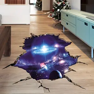 Creative 3D Tear Starry Sky Floor Sticker, Self-Adhesive Removable PVC Decorative Wall Decal, Adhesive Stickers, Suitable for Living Room and Bedroom Decoration