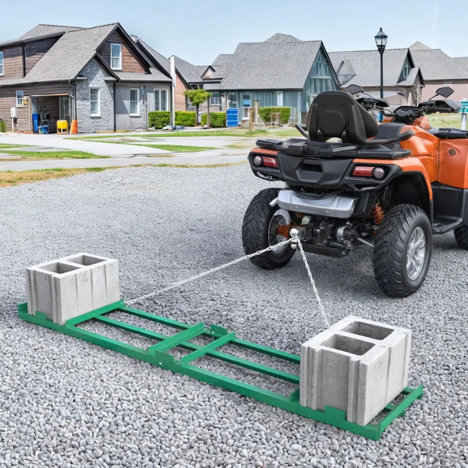 YINTATECH 8 Ft Drag Harrow Driveway Grader Landscape Power Rake for ATV UTV Tractor Mower Tow Behind Yard Lawn Leveling Tool with 6 Ft Heavy Duty Chain