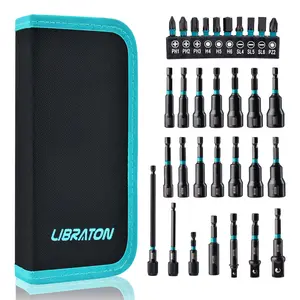 Libraton 31PCS Magnetic Nut Driver Set, Impact Drill Driver Bit Set 1/4", Metric and SAE Nut Driver, Screwdriver Bits, Impact Socket Adapters, Bit Holder, Quick-release Extensions with Storage Bag