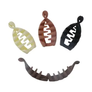 Women's Anti-Slip Banana Hair Clips Set of 4, Vintage Oval Leopard Print Hair Accessories, Amber Color and, Secure Ponytail Holder