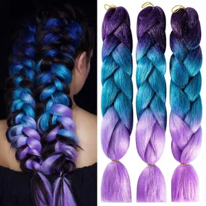 Jumbo Braiding Hair Extensions - 24 Inch 2 Bundles Purple Lake Blue Braiding Hair, High Temperature Synthetic Jumbo Braiding for Box Braids, Festival Rave Hairstyles for Women Girls