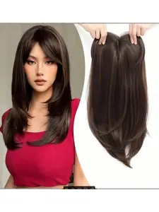 Luxurious Straight Hair Topper for Women - High-Temperature Fiber Front Coverage, Mid Clip - Adds Extra Volume, Elegant Design, Perfect for Thinning Hair 18inch Synthetic Extensions