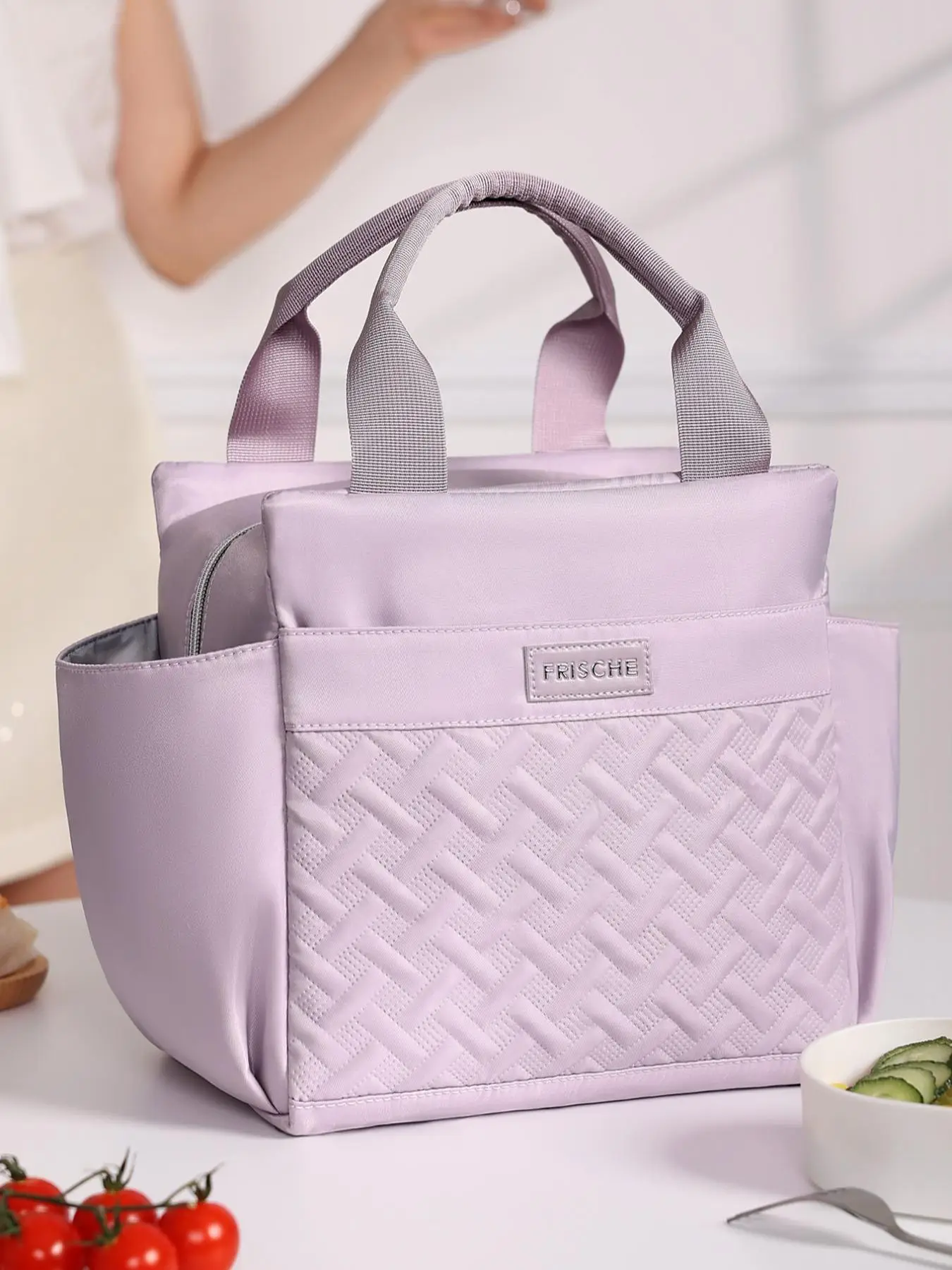 Letter Patched Solid Large Capacity Durable Lunch Bag, Back To School, Portable Insulated Lunch Bag, Waterproof Lunch Box Bag for Women & Men, Lunch B