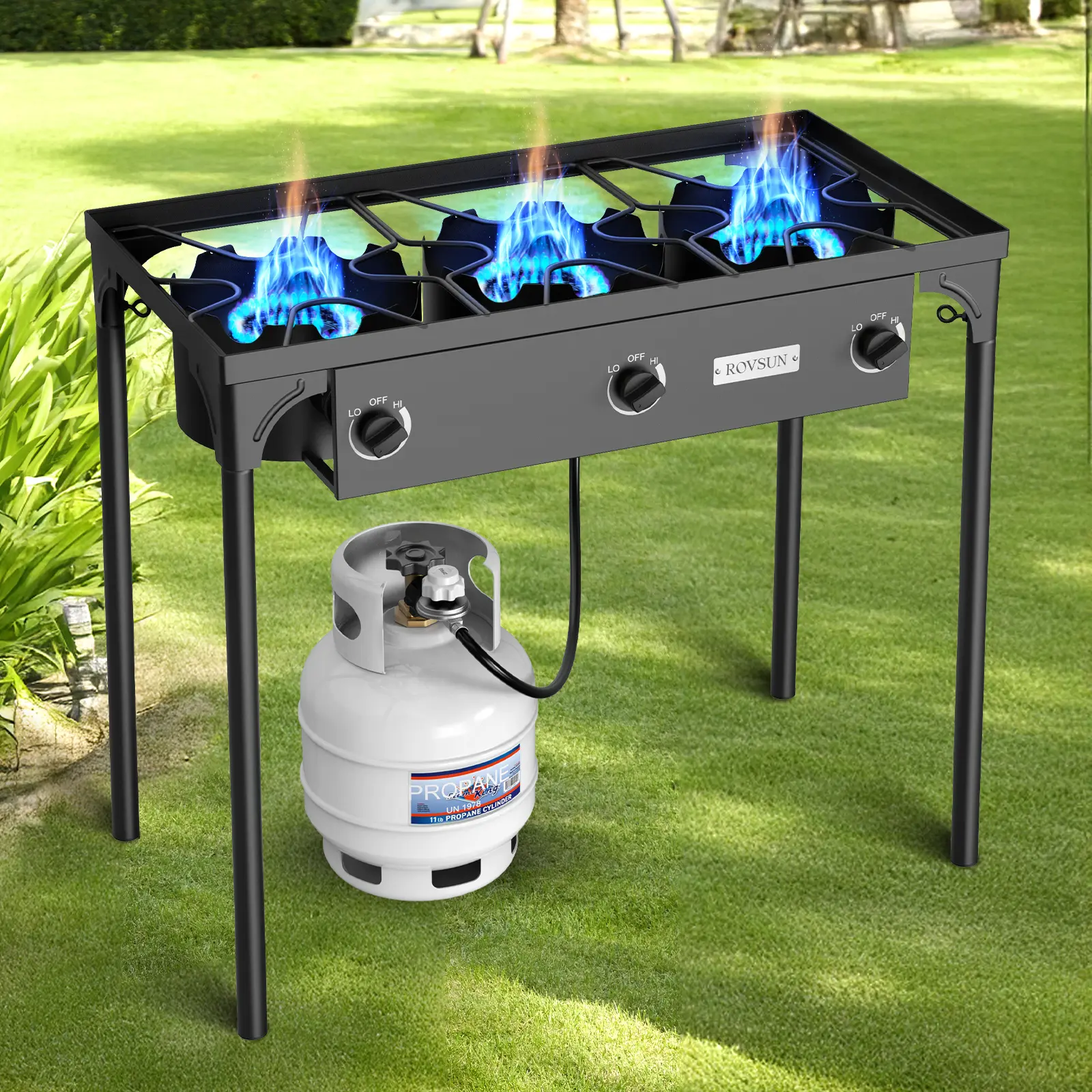 ROVSUN Iron Coated Outdoor Portable Stove - 1/2/3 Burner Propane Model with High BTUs, CSA Listed Regulator, Adult Height Design, 75000/150000/225000 BTU, Grill Torch for Camping, Home Brewing