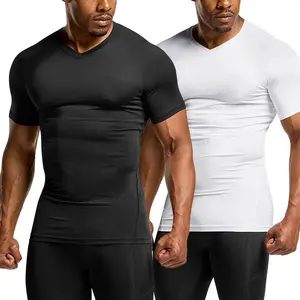 1/2/3/4 Pack Men V-neck Compression Short-sleeve Quick Dry Breathable Body Shaper Shapewear Workout Sports Tank Top Vest Athletic Shirts Athletic Techwear Fabric Comfy Menswear Stretch Soft Undershirt Sportswear Office Polyester