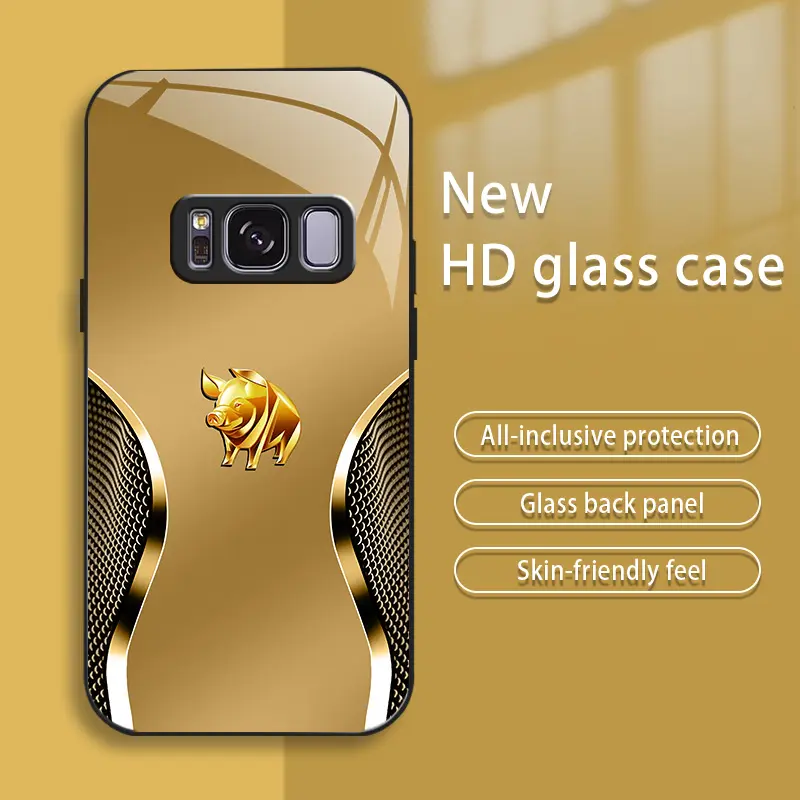 Suitable for [Galaxy S8] New high-end creative auspicious gold zodiac animal mobile phone case New business simple tempered glass mobile phone case affordable anti-fall and anti-fingerprint-888