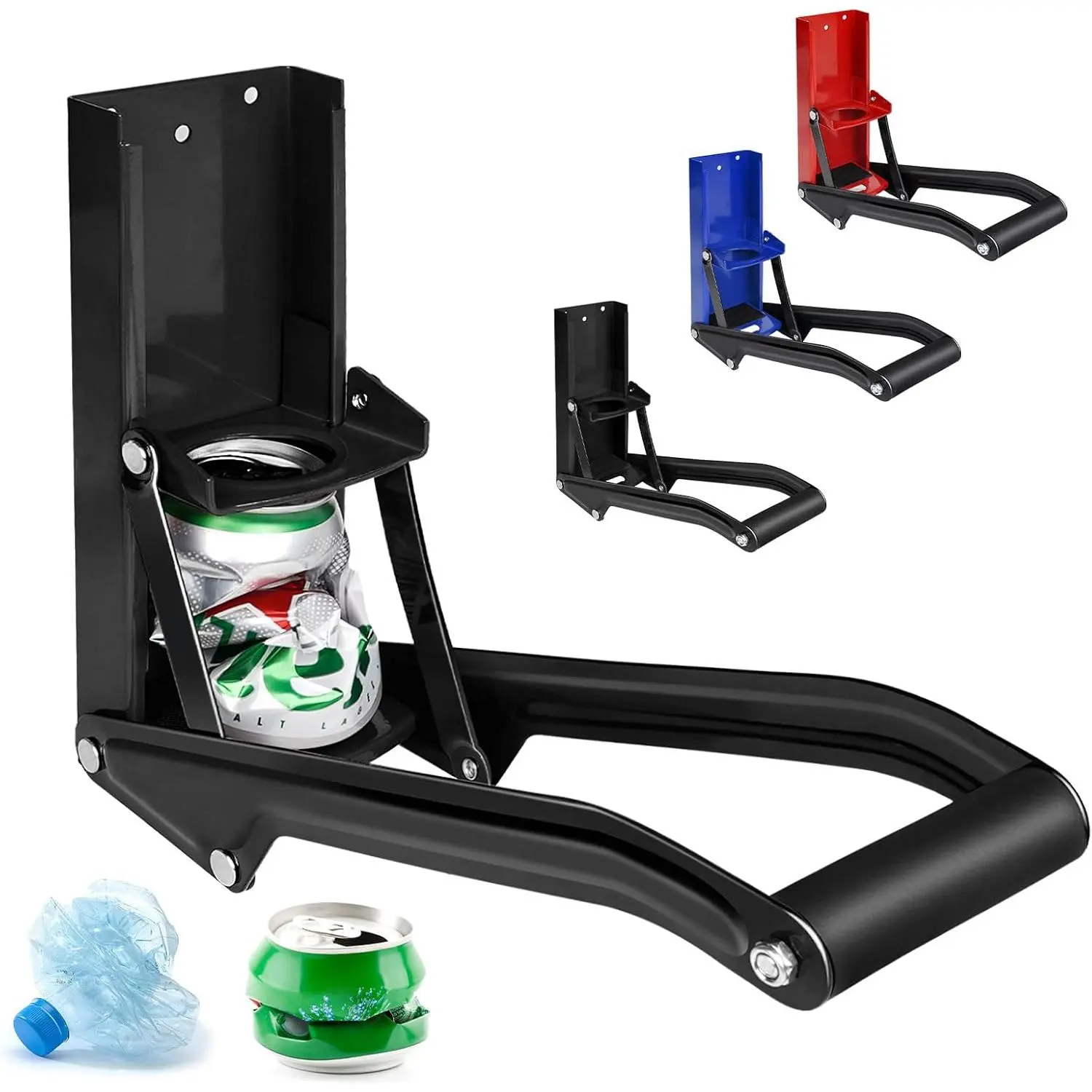 Heavy-Duty 16 oz Metal Can Smasher Utensil - Wall-Mounted Kitchen Recycling Gadget for Seltzer, Soda Cans and Bottles (Black), Utensils