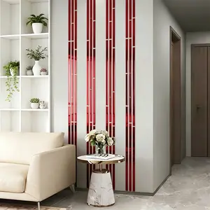 10 piece set, red long acrylic mirror wall sticker, 4X 50cm self-adhesive waistline decorative strip, non porous and easy to install, Easy Installation Stickers, used for decoration, living room, bedroom, seam sticker, Wall Art Stickers