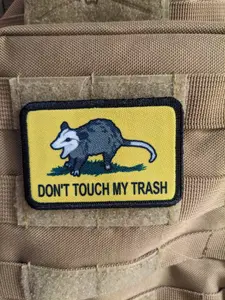 Don't touch my trash possum joke Gadsden flag meme  2"x3" removable morale patch with hook and loop backing funny