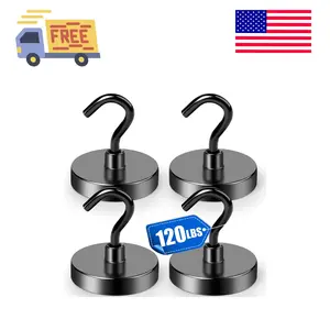 4 Pack Black Magnetic Hooks Heavy Duty, 120lbs Strong Neodymium Magnet Hook