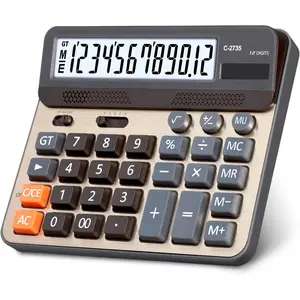 Desktop Calculator, Large Computer , 12 Digits Display, Champaign  Color Panel, C-2735