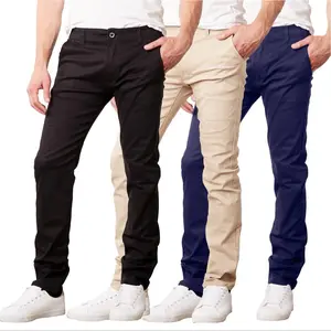 Men's Slim Fit Cotton Stretch Classic Chino Pants - 3-Pack (Sizes 30-40) - Fabric, Casual