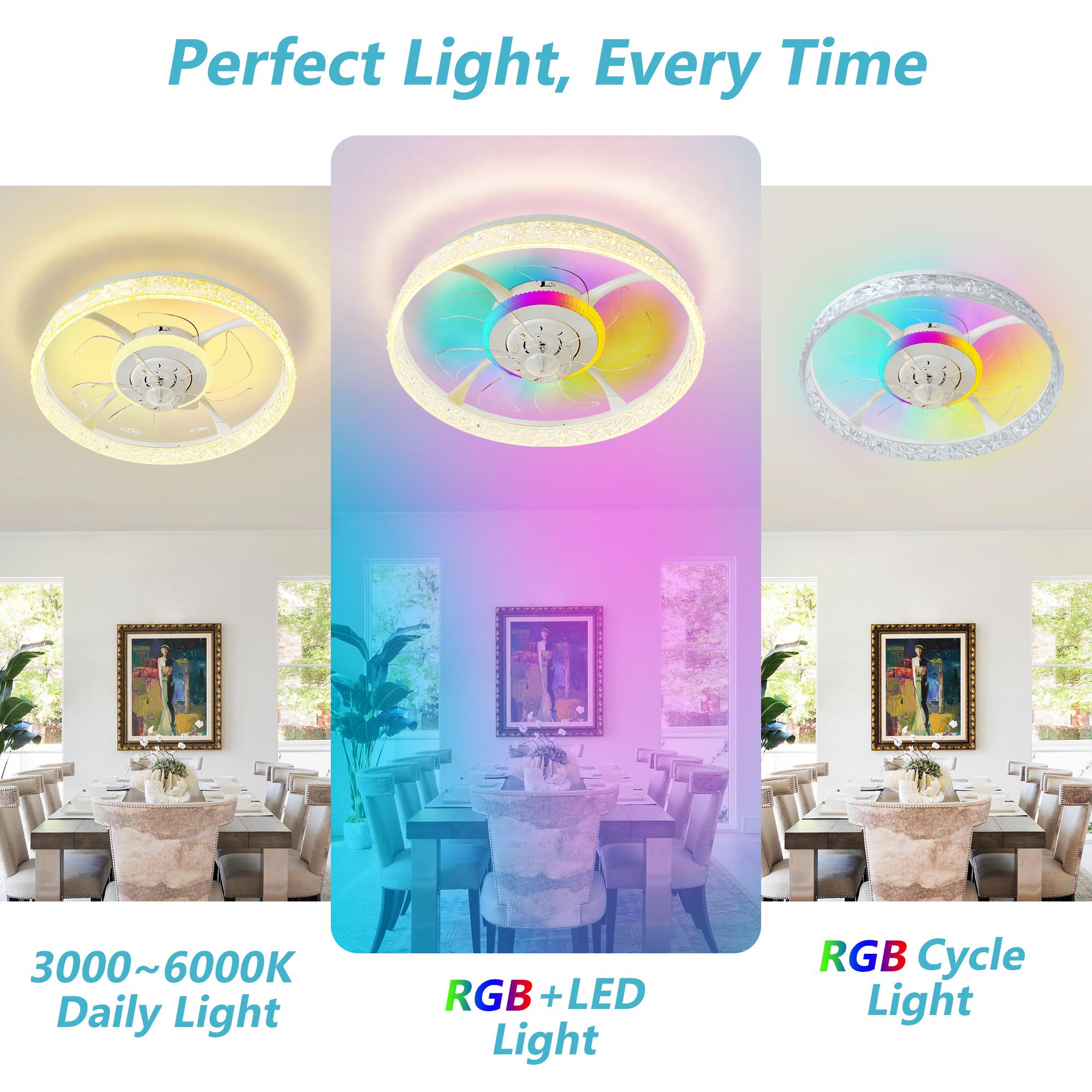 Ceiling Fan with Lights Phone APP/Remote Control, Flush Mount Ceiling Fan with 6 Speeds & 3 Color Temperature 3000-6000K Dimmable RGB Light for Living Room Bedroom Ceiling Fan with Lights Phone APP/Remote Control, Flush Mount Ceiling Fan with 6 Speeds & 3 Color Temperature 3000-6000K Dimmable RGB Light for Living Room Bedroom