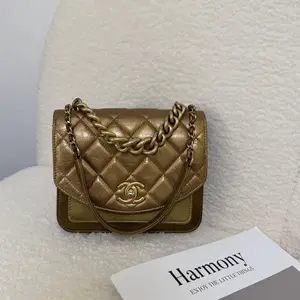 Pre-owned CHANEL Gold Metallic Leather Mini Chain Handle Flap Bag 2019 2020 16
